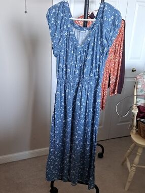 GAP Blue Floral Maxi Dress with Smocked Waist